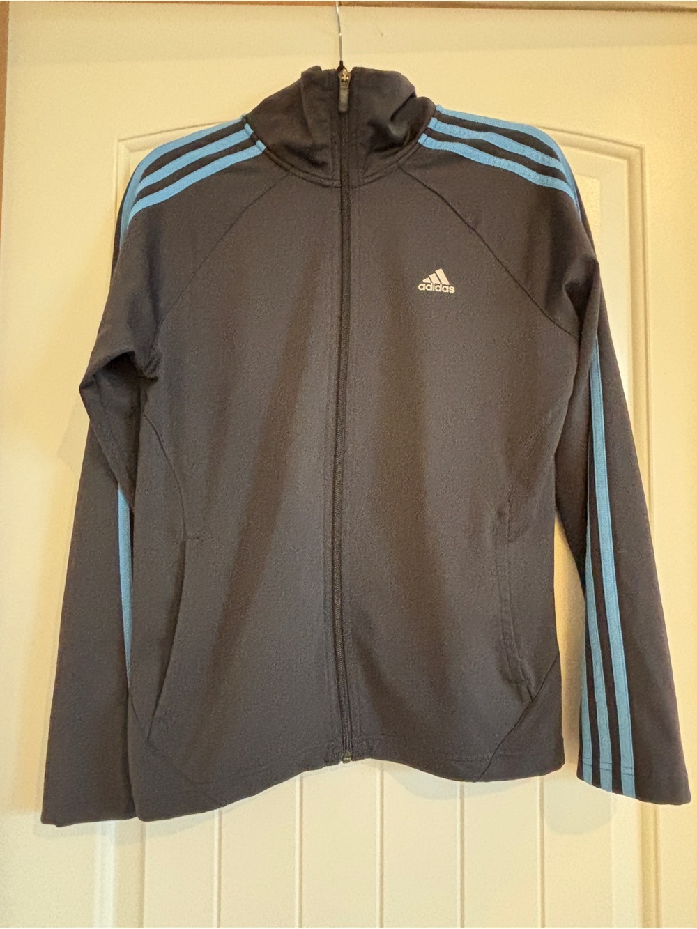 adidas Women's Black Jacket with Light Blue Stripes